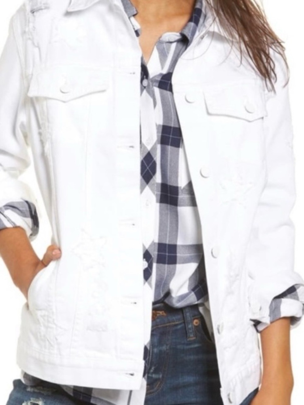 Rails White Distressed Denim Jacket
